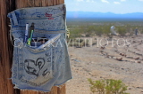 USA, Nevada, Rhyolite Ghost Town, telegraph pole, momentos attached by visitors, US4797JPL