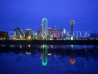 USA, Texas, DALLAS, night skyline and Trinity River reflection, DAL4JPL