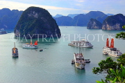 VIETNAM, Halong Bay, Ti Top Island, view towards limestone formations and cruise boats, VT1785JPL
