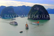 VIETNAM, Halong Bay, Ti Top Island, view towards limestone formations and cruise boats, VT1787JPL