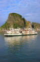VIETNAM, Halong Bay, cruise boat and limestone formations, VT1866JPL