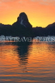 VIETNAM, Halong Bay, dawn, limestone formations and moored cruise boats, VT1818JPL