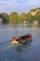VIETNAM, Halong Bay, limestone formations, and boat, VT1878JPL