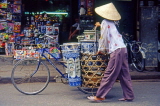 VIETNAM, Hanoi, street vendor with bicycle, laden with ceramic pots, VT272JPL