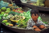 VIETNAM, Mekong Delta, Can Tho floating market, boy in sampan with vegetables, VT514JPL