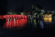 Vietnam, HANOI, Hoan Keim Lake, Huc Bridge (Red Bridge), night view, VT976PL