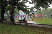 Vietnam, HANOI, Hoan Keim Lake, lakeside and Huc Bridge (Red Bridge), VT1526JPL