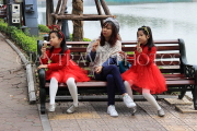 Vietnam, HANOI, Hoan Kiem Lake, lakeside, mum and two children enjoying ice cream, VT1284JPL