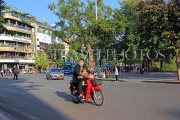 Vietnam, HANOI, Hoan Kiem Lake area, street scene and motorbiker with child, VT1218JPL