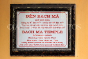 Vietnam, HANOI, Old Quarter, Bach Ma Temple, opening hours sign, VT1410JPL