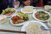 Vietnam, HANOI, Old Quarter, restaurant, chicken, beef and pork dishes served with rice, VT984JPL
