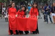 Vietnam, HANOI, young women dressed in red, posing for photo shoot, VT1250JPL