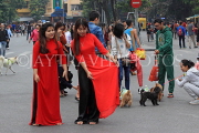 Vietnam, HANOI, young women dressed in red, posing for photo shoot, VT1252JPL