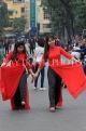 Vietnam, HANOI, young women dressed in red, posing for photo shoot, VT1253JPL