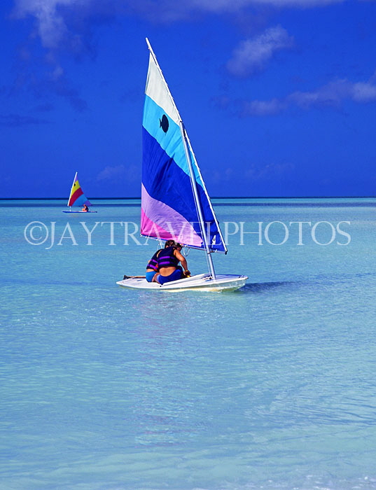 ANTIGUA, West Coast, tourists in sunfish sailboat, ANT675JPL