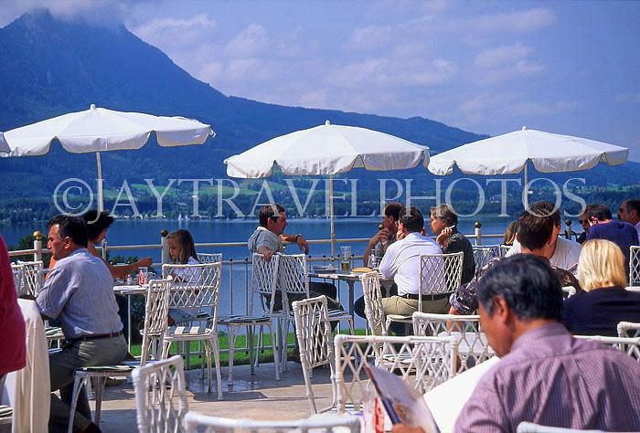 AUSTRIA, Saltzburg, cafe scene by lake, AST259JPL