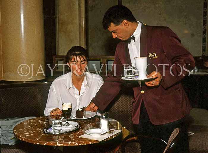 Austria, VIENNA, Cafe Central, traditional coffee house serving, coffee and chocolate cake, VIE229JPL