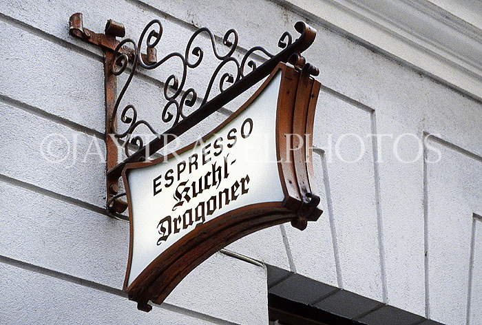 Austria, VIENNA, wrought iron sign, coffee shop, VIE409JPL