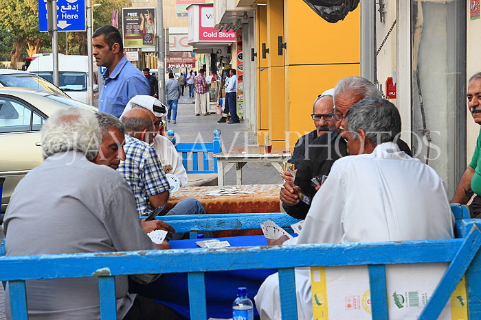 BAHRAIN, Manama, traditional coffee house, people playing cards, BHR1280JPL