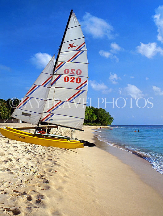 BARBADOS, West Coast, sailboats on beach, BAR498JPL
