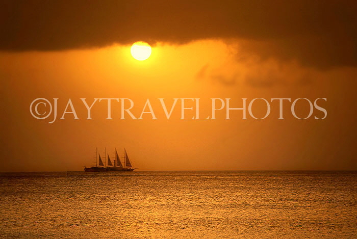 BARBADOS, West Coast, sunset and schooner on horizon, BAR1363JPL