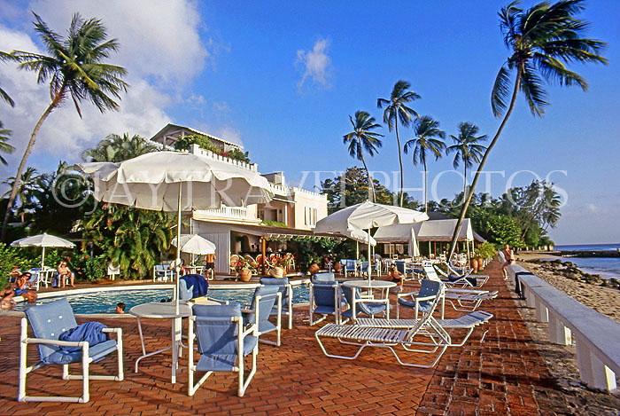BARBADOS, West Coast, view from Cobblers Cove Hotel pool area, BAR388JPL