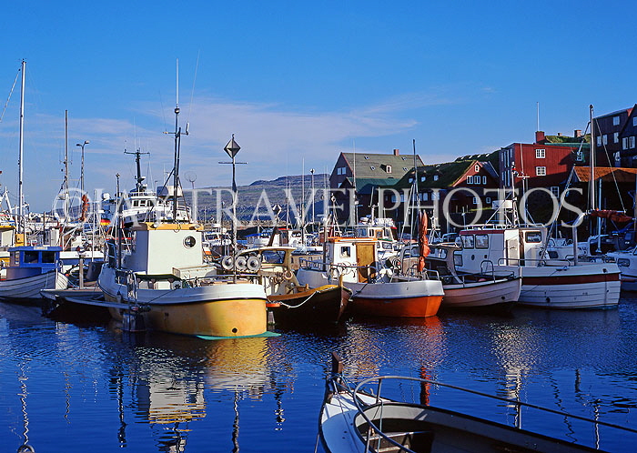FAROE ISLANDS, Streymoy, Torshavn, waterfront , and harbour boats, FAR69JPL