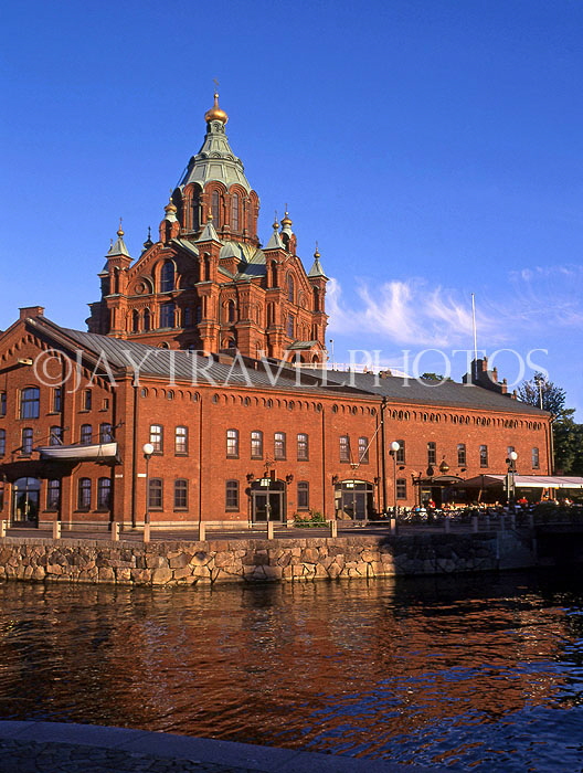 FINLAND, Helsinki, Uspensky Cathedral and waterfront warehouses, FIN707JPL