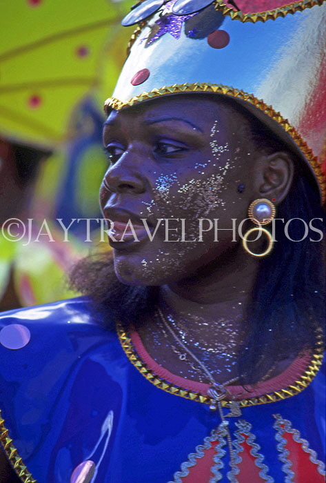 GRENADA, Carnival, carnival parade costumed dancer, portrait, GRE337JPL