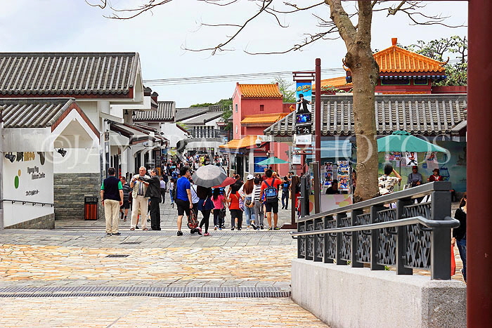 HONG KONG, Lantau Island, Ngong Ping 360, village street, and tourists, HK912JPL