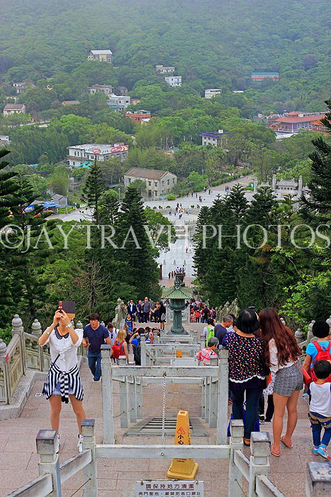 HONG KONG, Lantau Island, Po Lin Monastery, Tian Tan Buddha site, stone steps, visitors, HK878JPL
