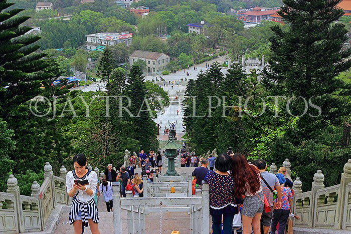 HONG KONG, Lantau Island, Po Lin Monastery, Tian Tan Buddha site, stone steps, visitors, HK879JPL