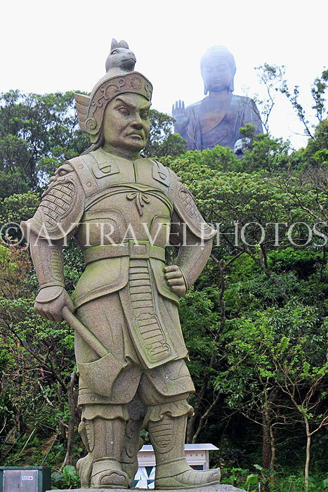 HONG KONG, Lantau Island, Po Lin Monastery, walkway leading to site, warrior statues, HK839JPL