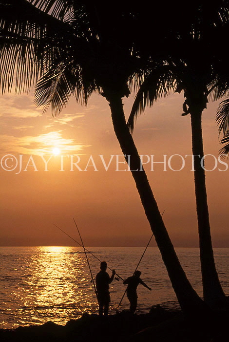 Hawaiian Islands, HAWAII (Big Island), Kohala Coast, two anglers and sunset, HAW2273JPL