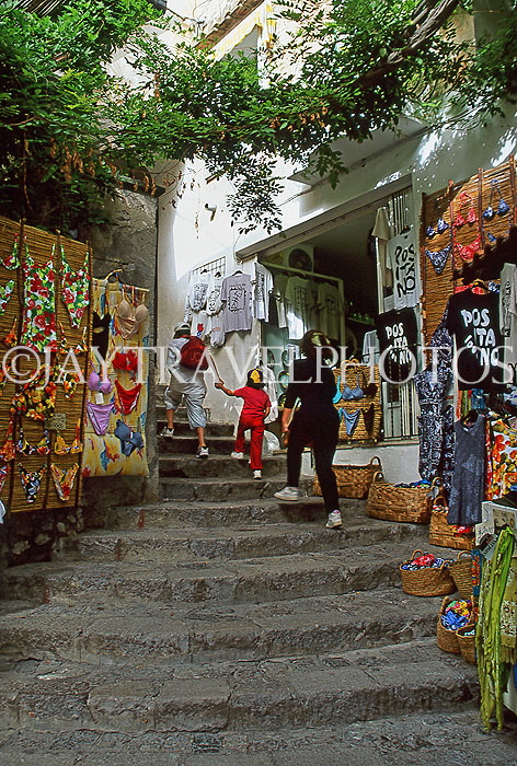 ITALY, Campania, Amalfi Coast, POSITANO, narrow street and shops, ITL1176JPL
