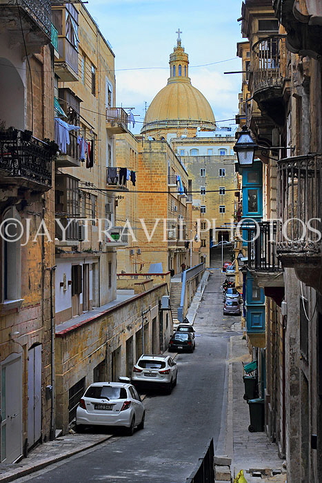 MALTA, Valletta, steep street scene, and St Paul's Church, MLT871JPL