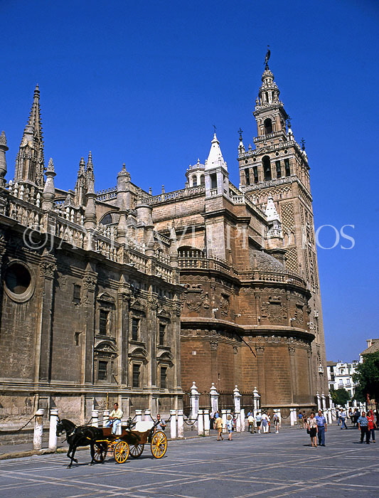 SPAIN, Andalucia, SEVILLE, gothic Cathedral and Giralda Tower (Arabic minaret), SPN723JPL