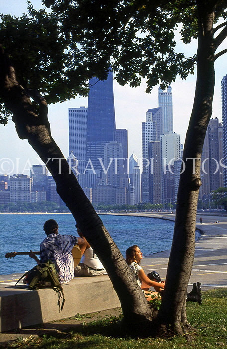 USA, Illinois, CHICAGO, Lincoln Park, skyline view through tree, US2670JPL