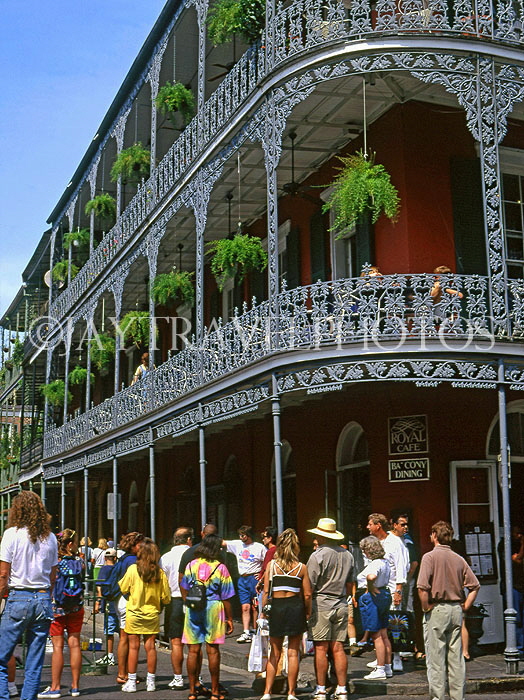 USA, Louisiana, NEW ORLEANS, French Quarter, architecture, ironwork balconies of Royal Cafe, LOU133JPL