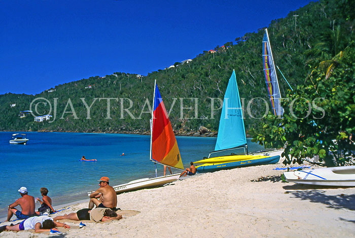 Virgin Islands (US), ST THOMAS, Magens Bay, sunbathers and sailboats, CAR2664PL